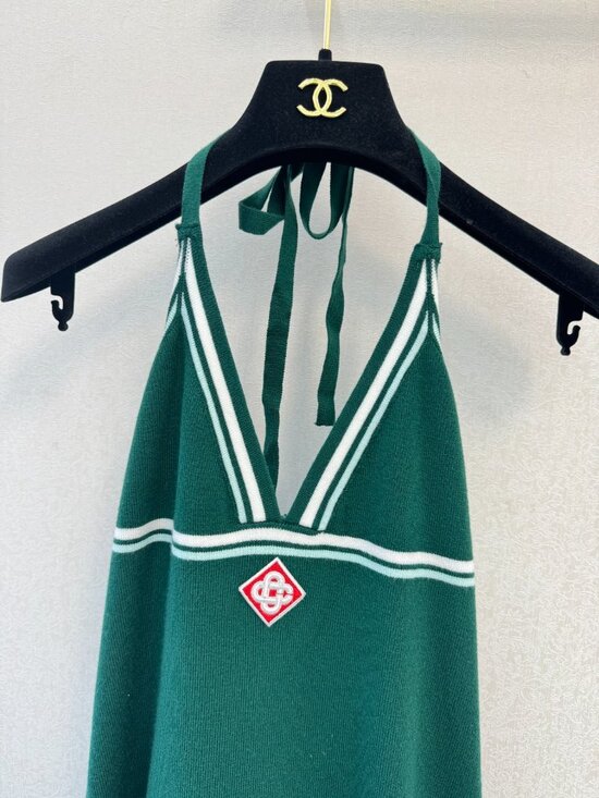 New Casablanca Green Pleated Halter Knit Mini Dress - Size M - Picture 4 of 6